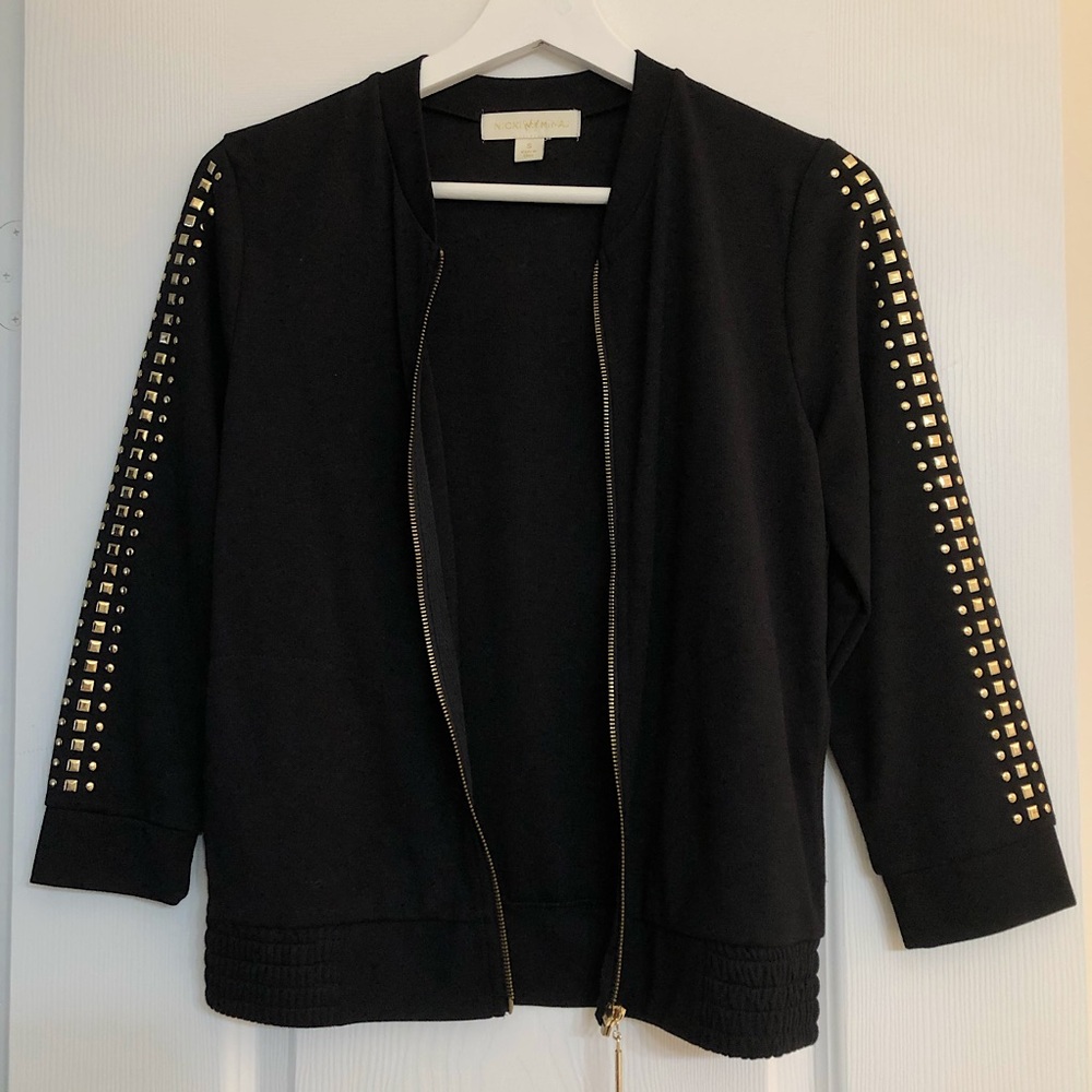 Nicki Minaj Black Zip Up Sweater with Gold Studded Sleeves